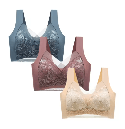 FallSweet 3-Piece Wireless Lace Push Up Deep V Bralette Set (L–5XL)