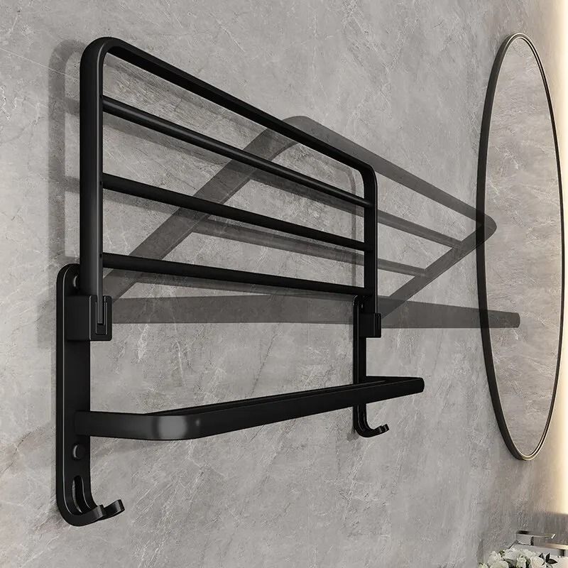 50CM Folding Towel Rack Wall Mount Aluminum Bathroom Towel Holder with Hook