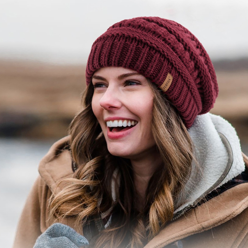 Satin Lined Cable Knit Winter Beanie for Women Soft Slouchy Warm Hair Friendly Hat