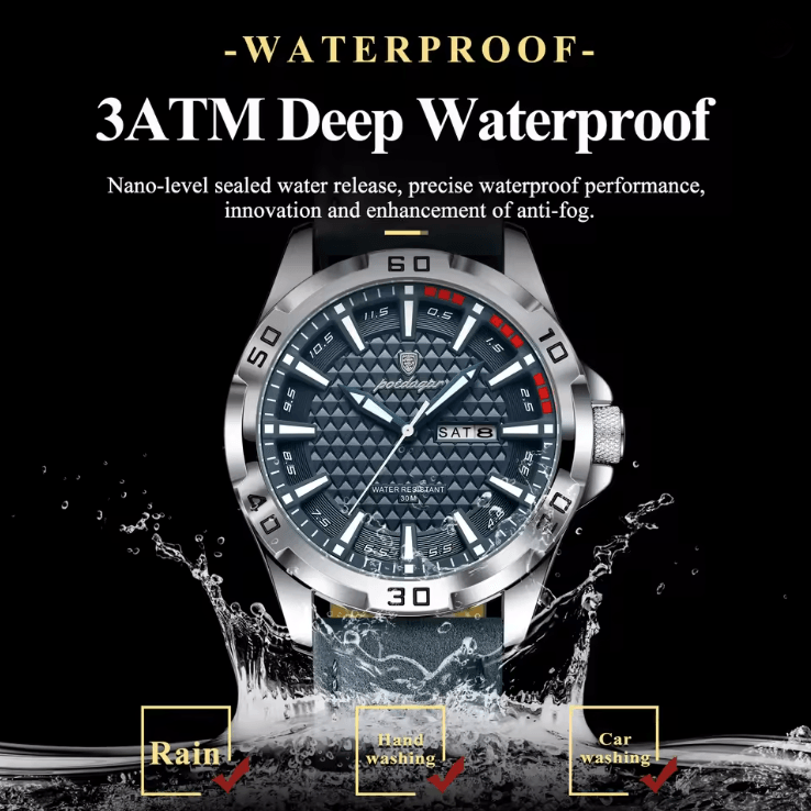 Luxury Leather Quartz Watch for Men Waterproof Luminous Sport Design