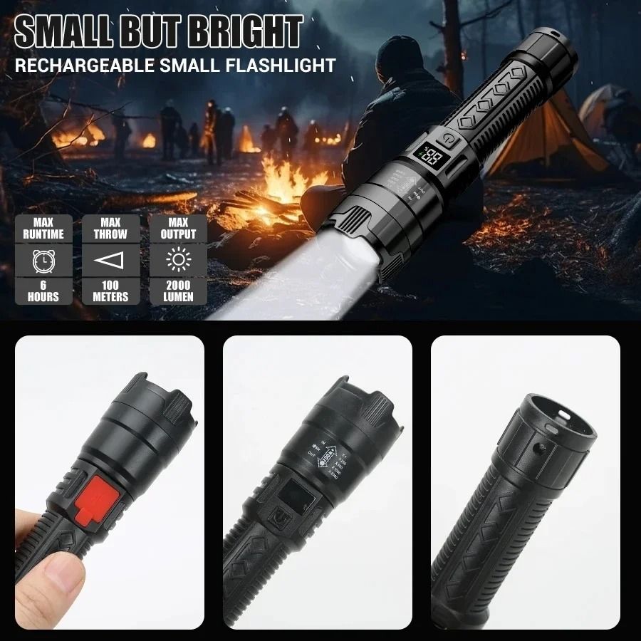 High Power Rechargeable LED Flashlight with Built-in Battery