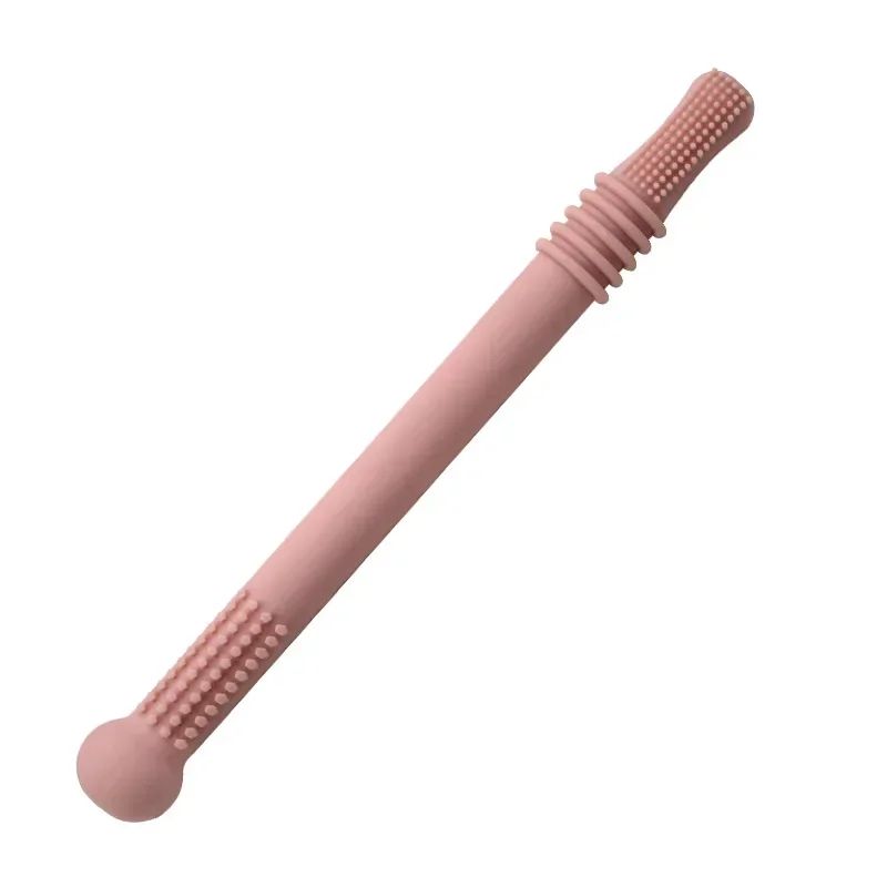 Silicone Baby Teether Straw Toy – Safe Chewable Molar Teething Toy with Easy-Grip Handle