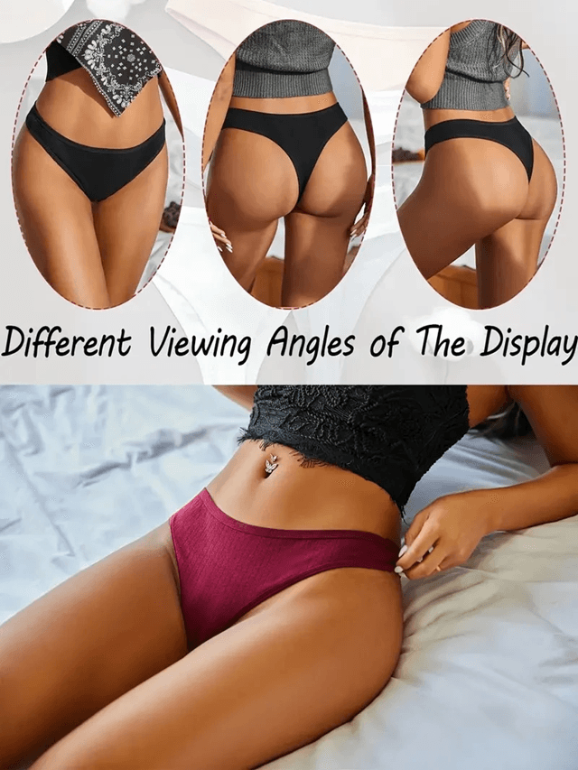 6 Pack Womens Cotton Thongs – Ribbed Low Rise G String Bikini Underwear Set