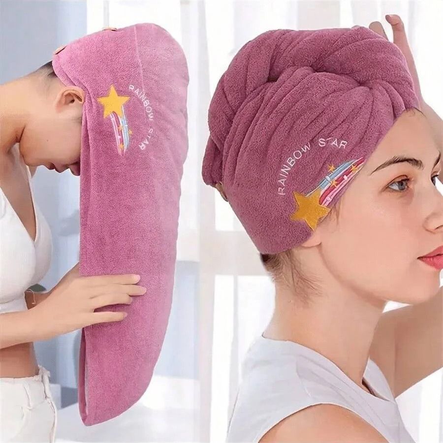 Embroidered Coral Fleece Hair Drying Cap Quick Dry Microfiber Hair Towel