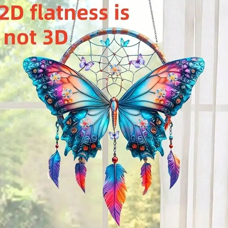 Shimmering Butterfly Pendant Decor with Feather Accent Gift for Home and Heart