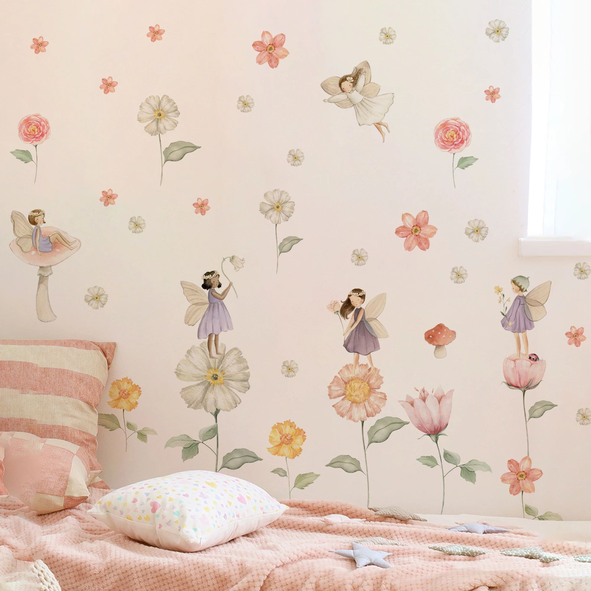 Watercolor Unicorn Fairy Wall Stickers – Rainbow Animal Decals for Kids & Nursery Room Decor