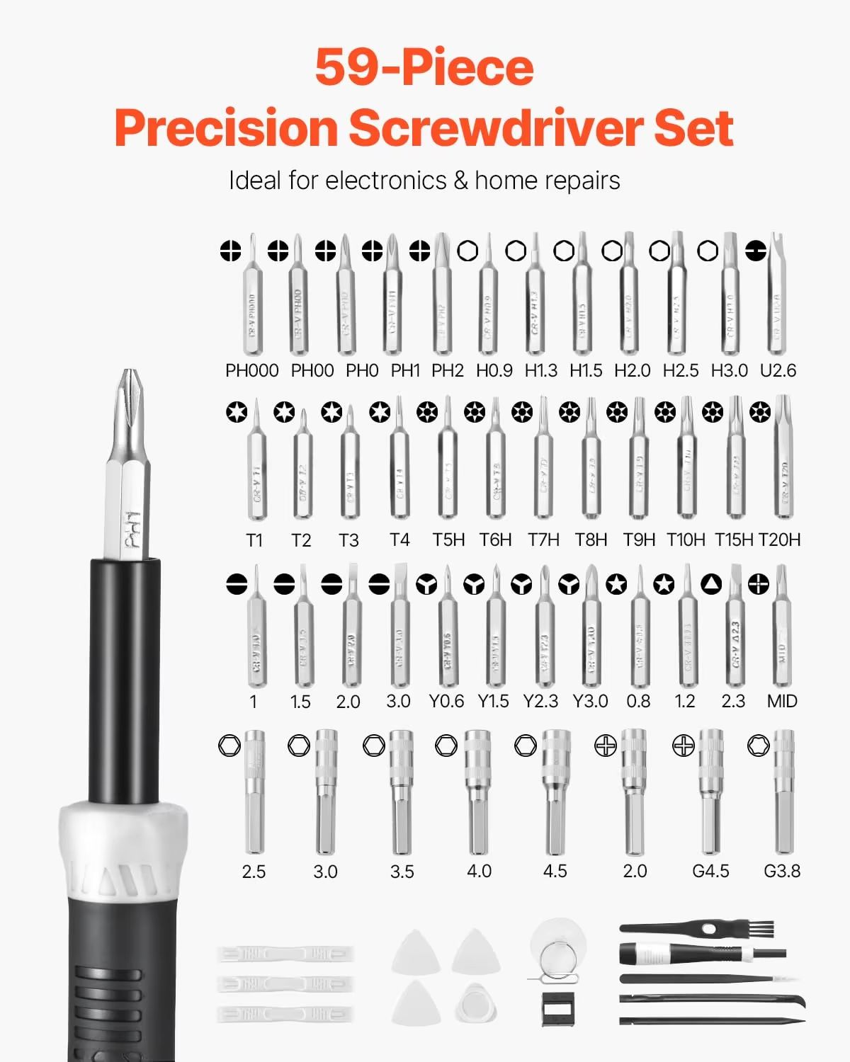 59-Piece Precision Screwdriver Set with Tweezers and Multi-Bits - Mini Electronics Repair Toolkit for iPhone, MacBook, L