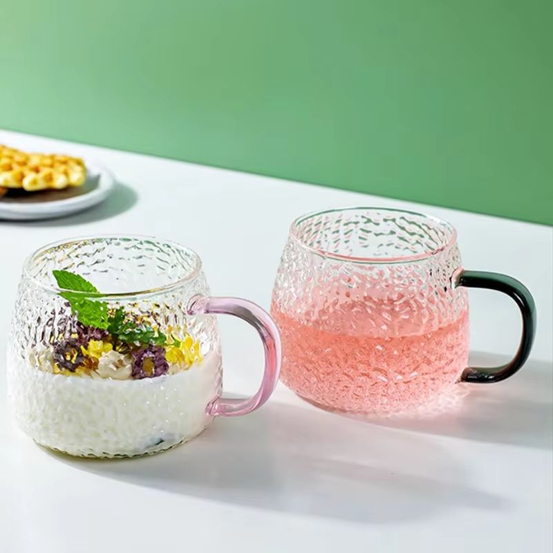 13.53 fl oz Hammer Pattern Heat Resistant Glass Coffee Mug with Handle