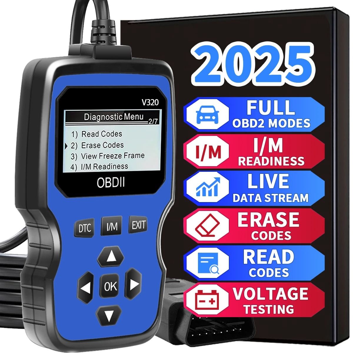 Obd2 Car Diagnostic Scanner Tool with Real-Time Data Flow and Battery Test