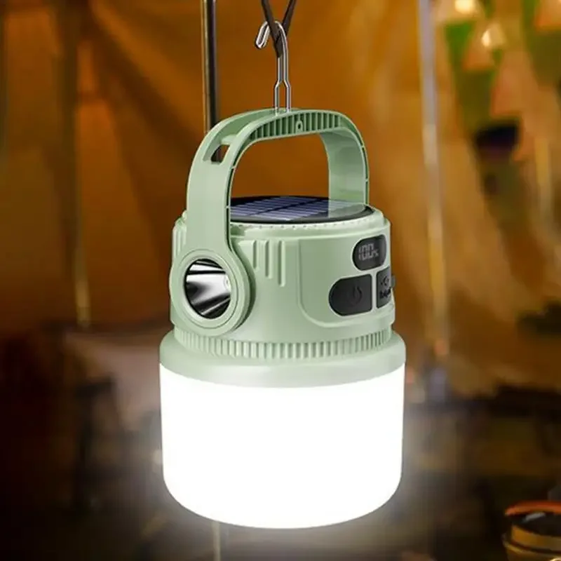 Waterproof Portable LED Camping Flashlight, Rechargeable Solar Lantern for Outdoors