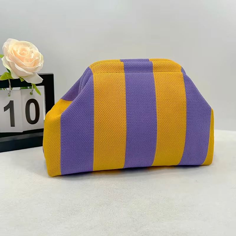Women's Knit Stripe Crochet Dumpling Clutch Bag