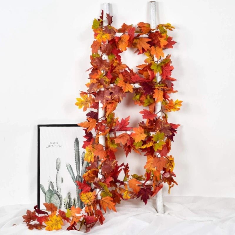 70.9 inch Autumn Artificial Maple Leaf Vine Hanging Garland Decoration for Home Garden Halloween Christmas