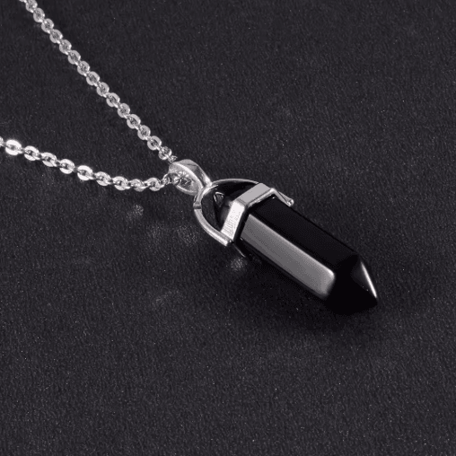 CrystalPoint Obsidian Chakra Pendant Necklace – Natural Crystal Pendulum Necklace Hexagonal Point