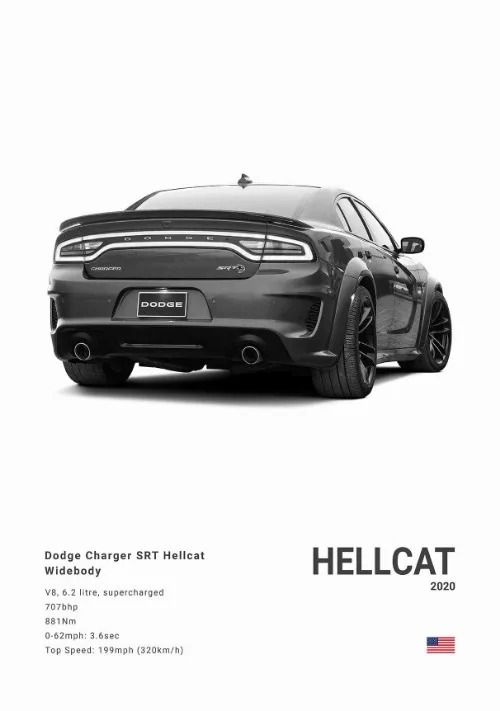 Dodge Challenger SRT Hellcat Redeye Canvas Wall Art Modern Muscle Car Poster