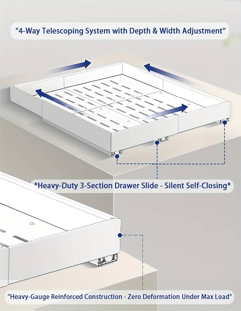 Pull Out Tray Organizer, Kitchen Storage Rack, Expandable Under Sink Cabinet, Silent Slide Drawer, Spice Boxes