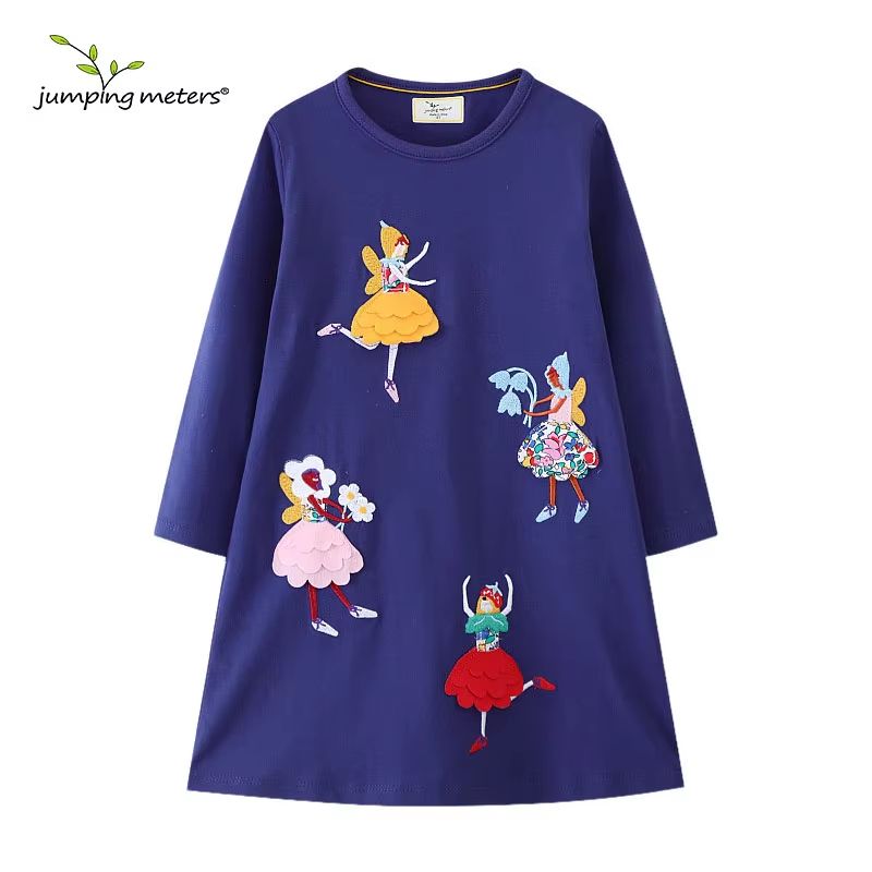 Jumping Meters Princess Girls Dress Long Sleeve Toddler Party Dress Animal Applique Polka Dot Kids Princess Dress