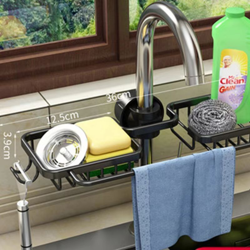Aluminum Sink Rack: Sponge & Soap Drainer, Faucet Holder