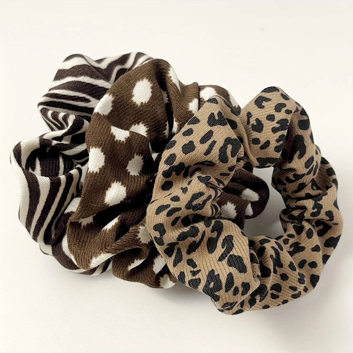 Retro Pattern Hair Scrunchies Set Leopard Cow Spot Polka Dot 5pcs