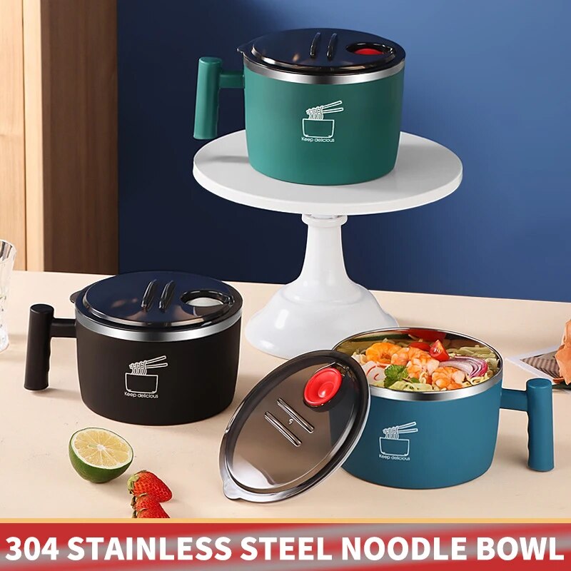 Stainless Steel Instant Noodle Bowl with Lid Portable & Sealed for Convenience
