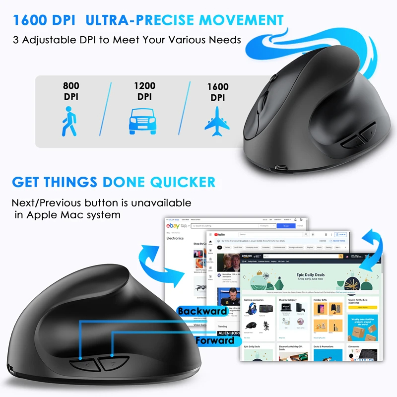 Wireless Battery Vertical Mouse Ergonomic Mice USB Right Hand Gaming Laptop Computer