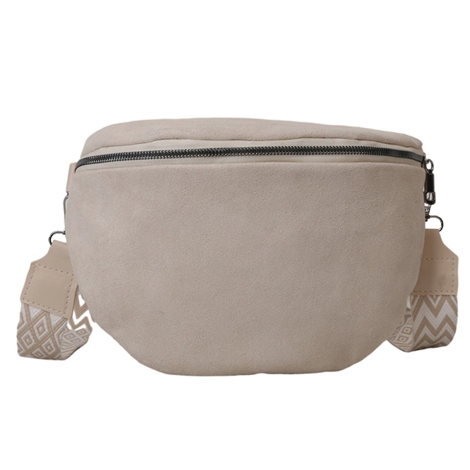 Fashion Suede Women Waist Bag Retro Half Moon Chest Bag with Wide Strap