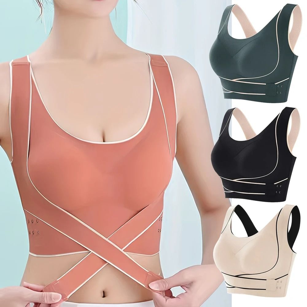 Sports Bra Front Adjustable Buckle Wireless Padded Comfy Gym Yoga Top