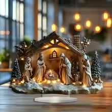 Transparent Acrylic Nativity Scene Ornament Minimalist Christian Table Decor