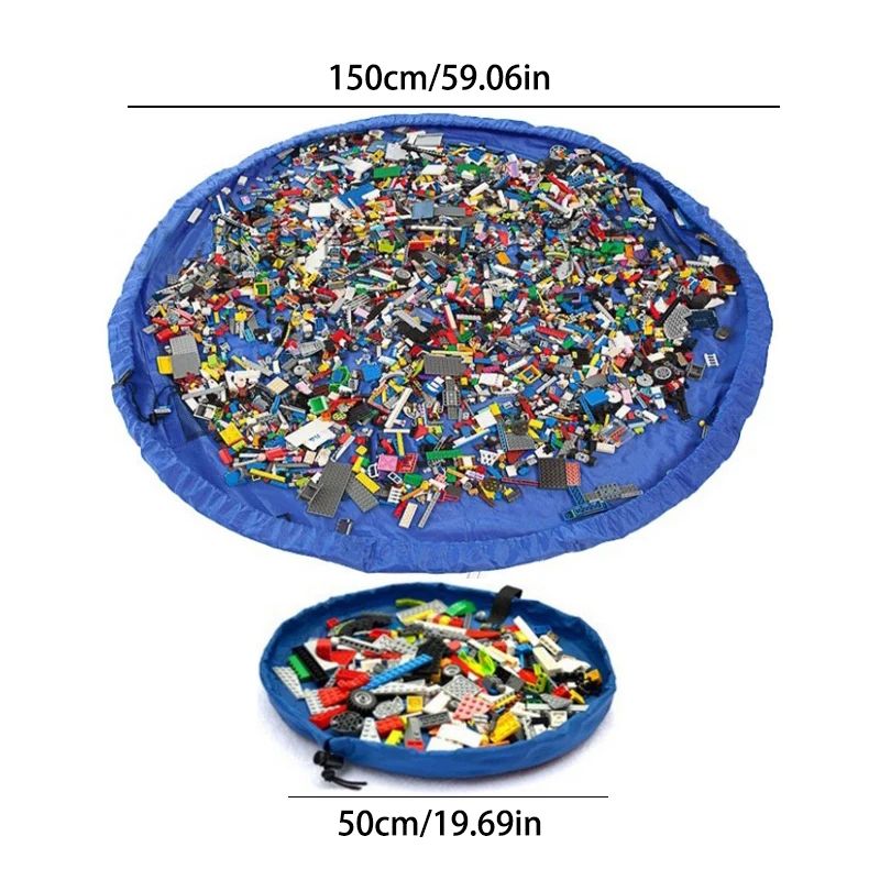 Portable Baby Toy Storage Bag Waterproof Toy Play Mat Storage Bag with Strap for Outdoor Play & Quick Cleanup