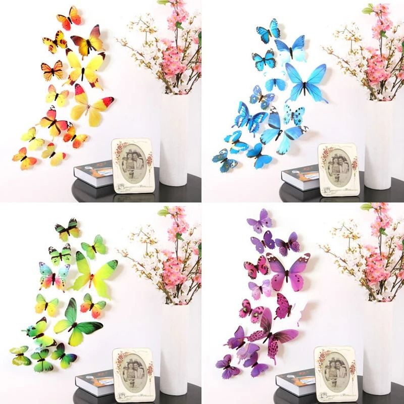 3D Decorative Butterfly Wall Stickers – 12-Piece Multi-Size Set