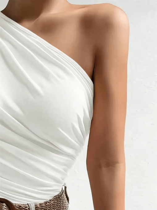 One Shoulder Pleated Tank Top Ruched Summer Streetwear Blouse