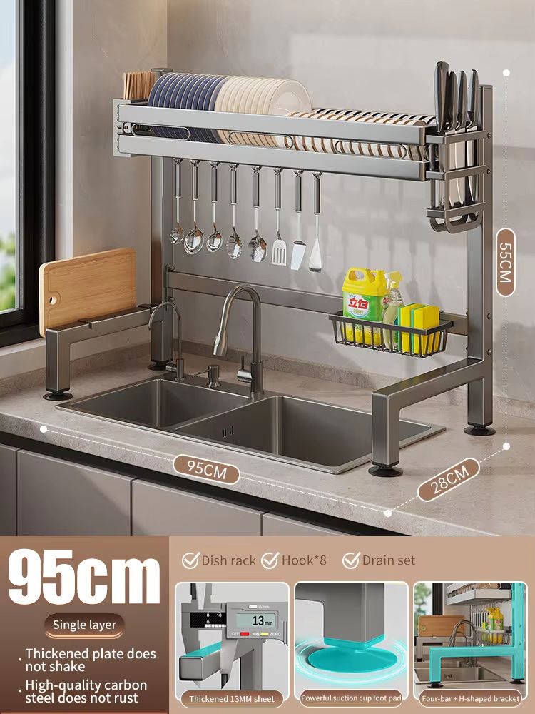 Stainless Steel Double-Layer Kitchen Sink Dish Draining Shelf