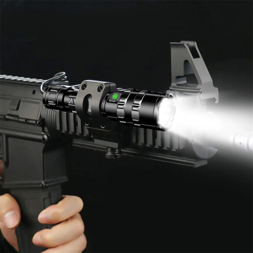 LED Tactical Hunting Torch Flashlight L2 18650: Waterproof Outdoor Lighting with Gun Mount, USB Rechargeable Lamp