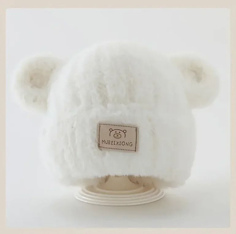Winter Warm Baby Hat with Bear Ears Soft Plush Lining Cozy Headwear