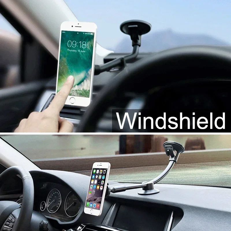 Magnetic Long-Arm Car Phone Holder – Adjustable Windshield & Dashboard Mount
