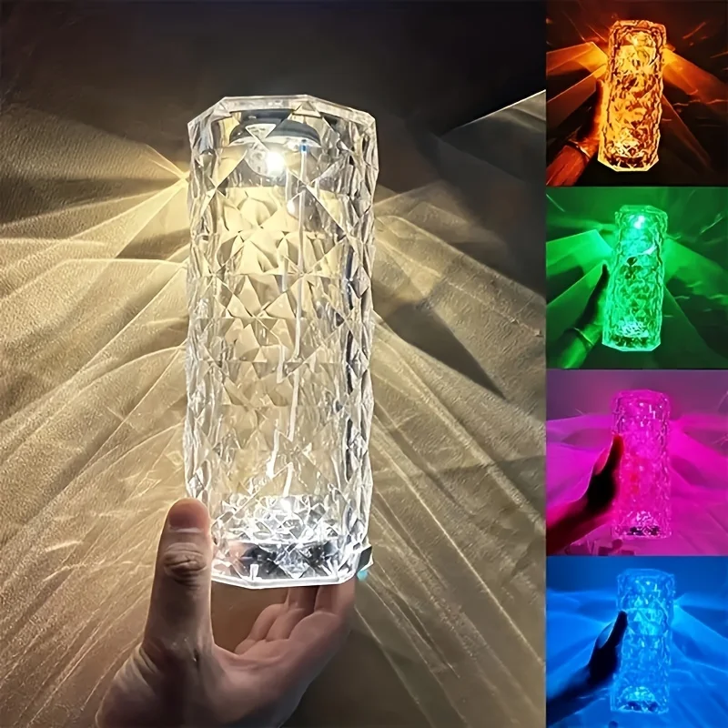 RGB Crystal Lamp Changing USB Romantic LED Rose Table Lamp for Bedroom Party Decor Light