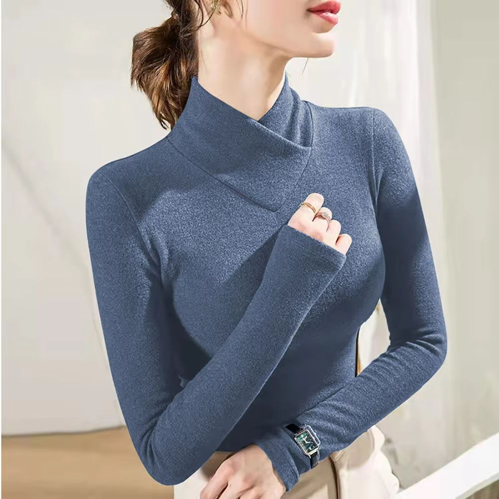 CozyLayer Half-High Collar Underlay Top – Thick Long Sleeve Thermal Tee