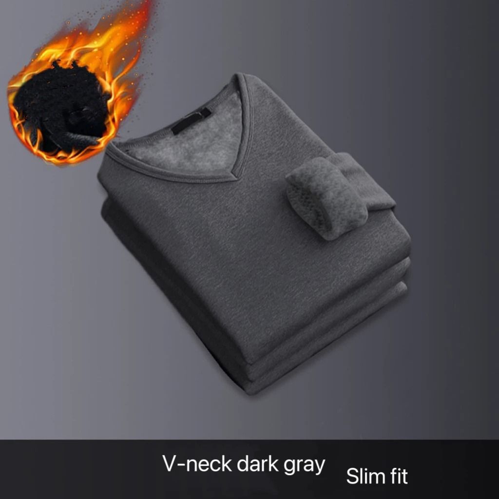 Mens V Neck Thermal Shirt Fleece Lined Winter Base Layer Top