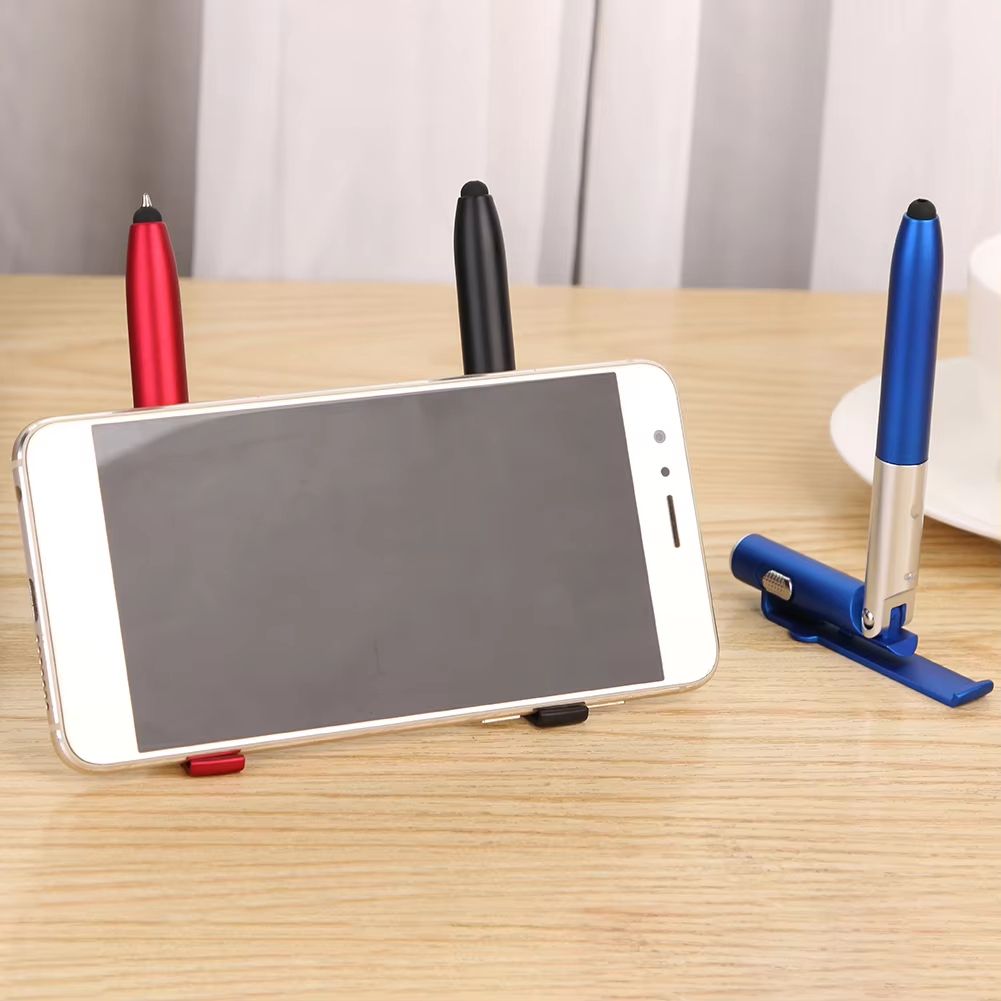 4 in 1 Multifunction Ballpoint Pen Phone Stand with LED Light Folding Mobile Holder