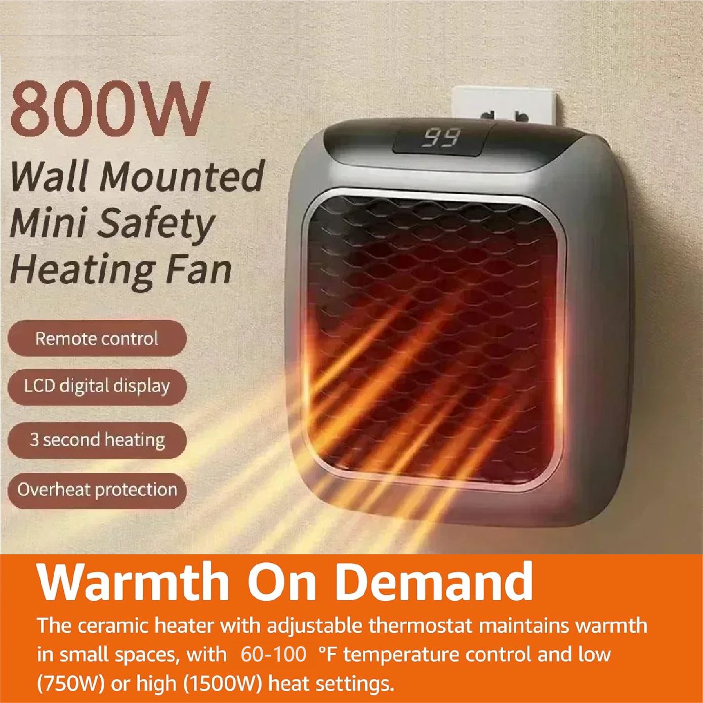 Faster Mini Heater, PTC Ceramic Electric Heating Fans Wall Mounted, Small Bathroom Home Heater, Energy Efficient Warmth