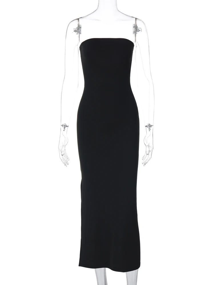 Midnight Allure Strapless Long Sleeve Bodycon Maxi Dress