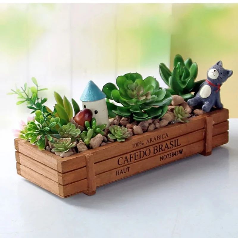 Retro Wooden Plant Storage Box