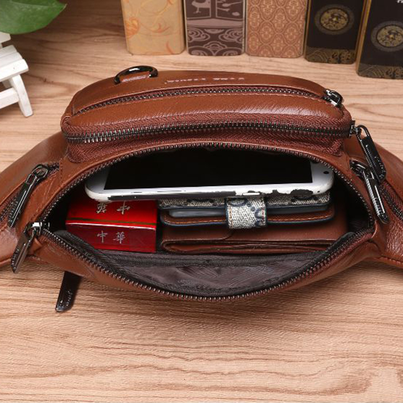 Vintage Genuine Leather Waist Bag for Men Travel Crossbody Sling Fanny Pack