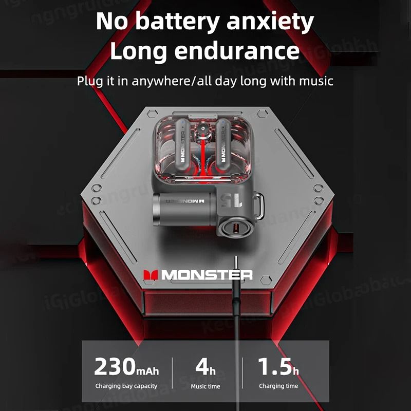 Monster XKT15 Wireless Bluetooth Earbuds with RGB Flip Cover