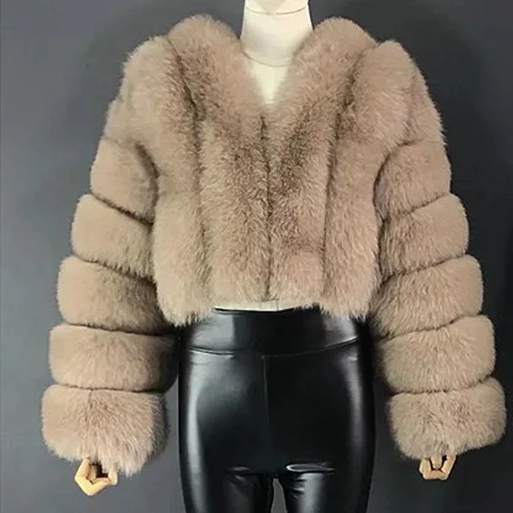 Luxury V-Neck Faux Fox Fur Coat | Chic Winter Teddy Jacket & High-Fashion Outerwear System