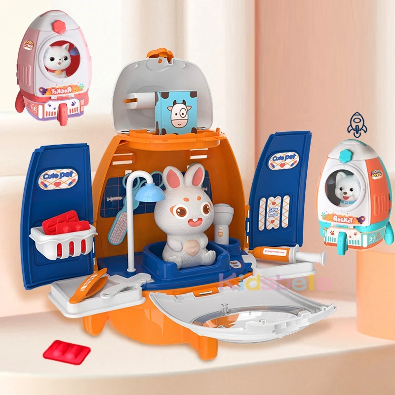 Pet Cat Dog Carrier Backpack Toy, 18PCS Pet Care Playset,Vet Clinic and Doctor Kit for Kids, Pet Veterinarian