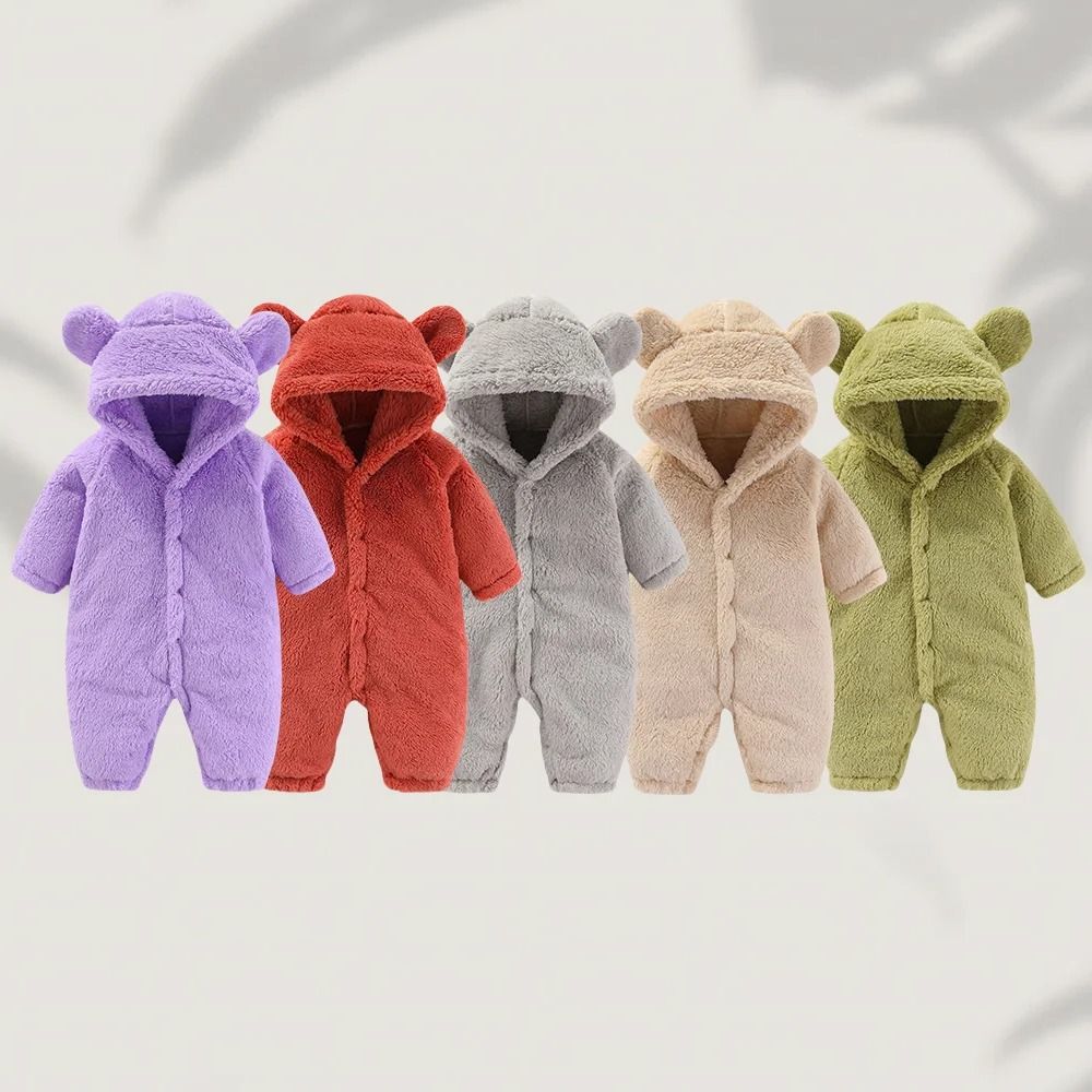 Winter Warm Fleece Bear Ear Romper
