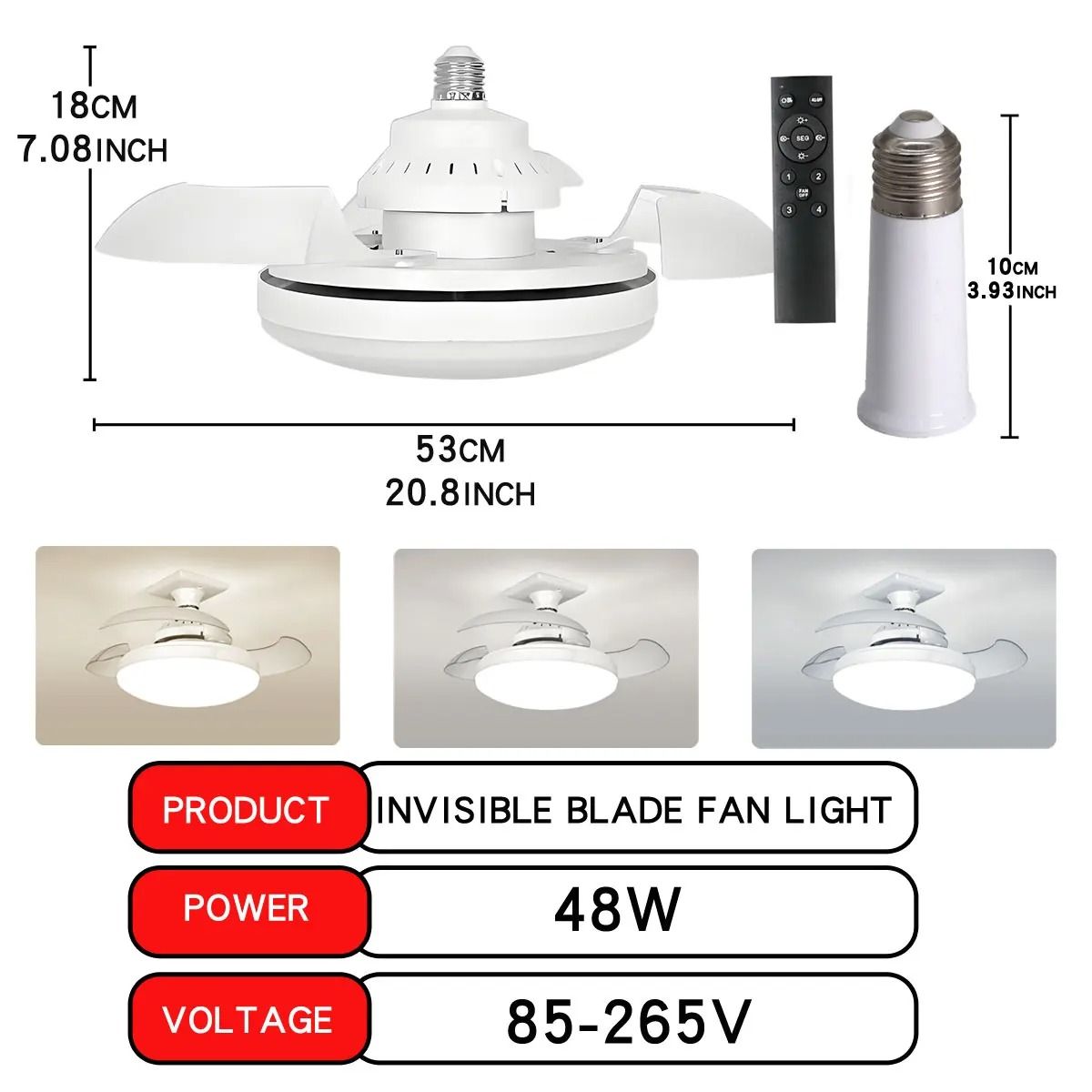 LED Ceiling Fan Light with Remote Control and Adjustable Brightness