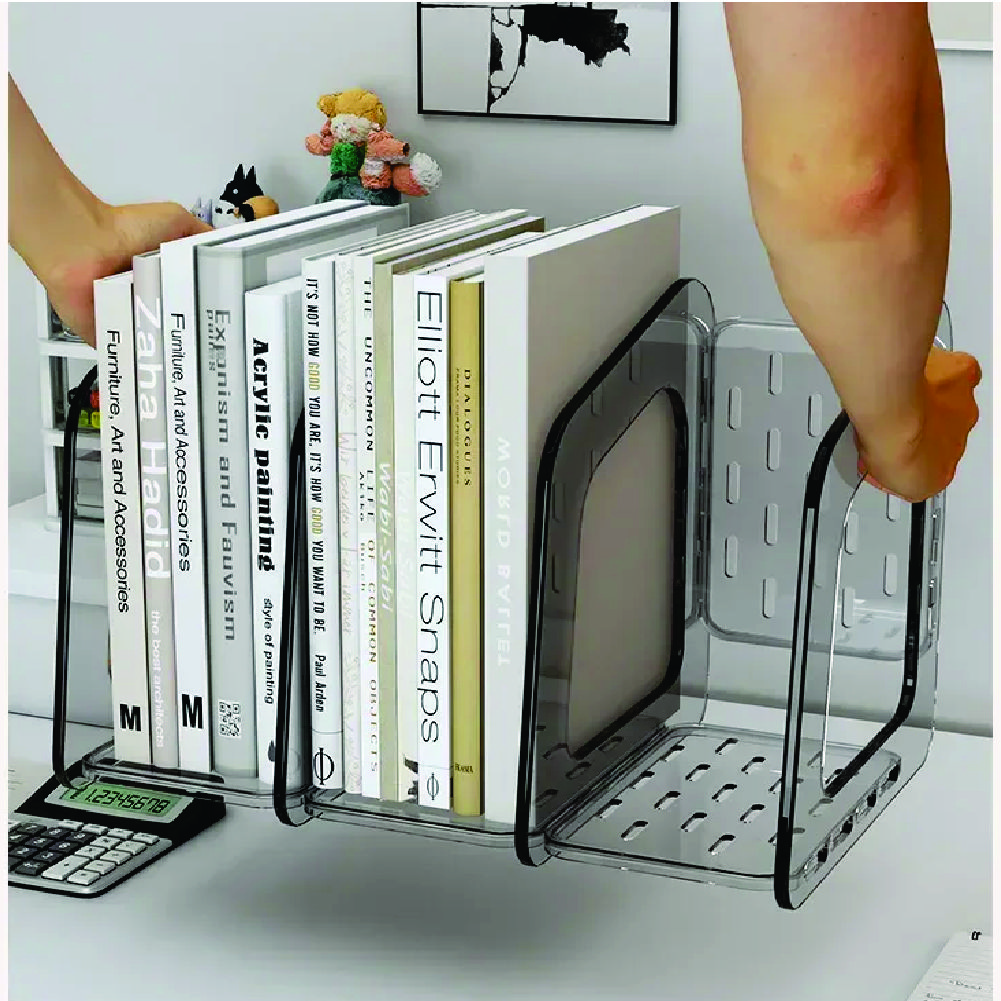 Transparent PET Desktop File Storage Box, Acrylic Vertical Stationery Shelf, Book Artifact Organizer