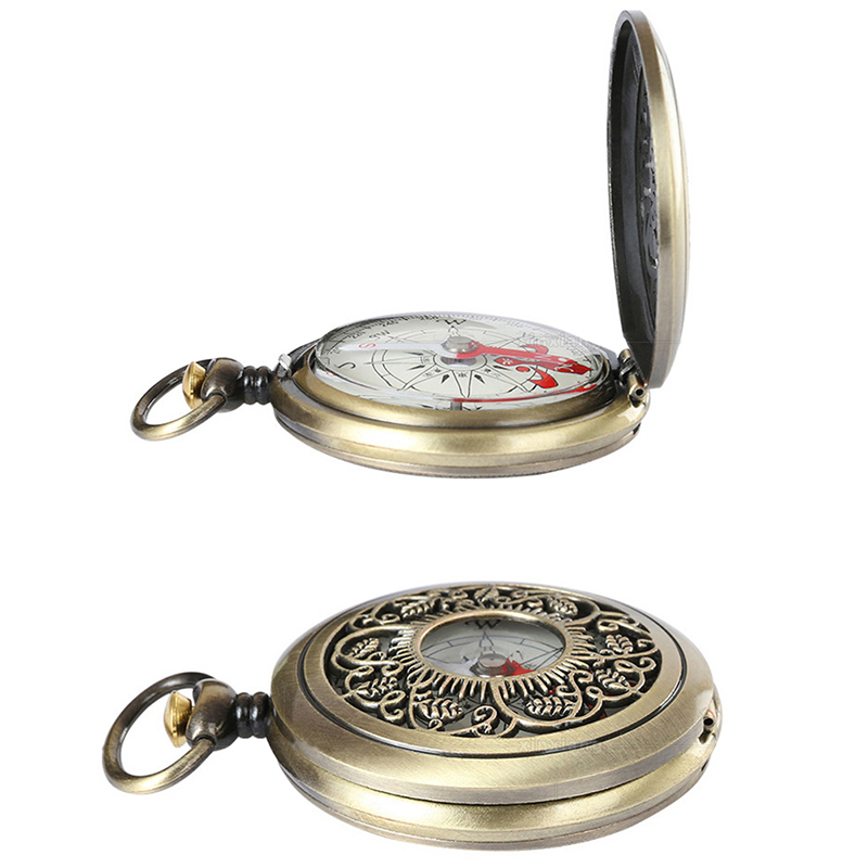 Vintage Bronze Compass with Flip Cover Antique Hiking Navigation Tool