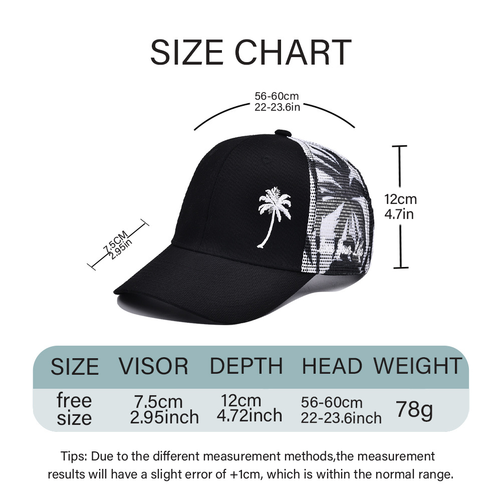Coconut Tree Pattern Outdoor Summer Trucker Hat, Unisex Adjustable Baseball Cap, Streetwear Snapback for Men and Women